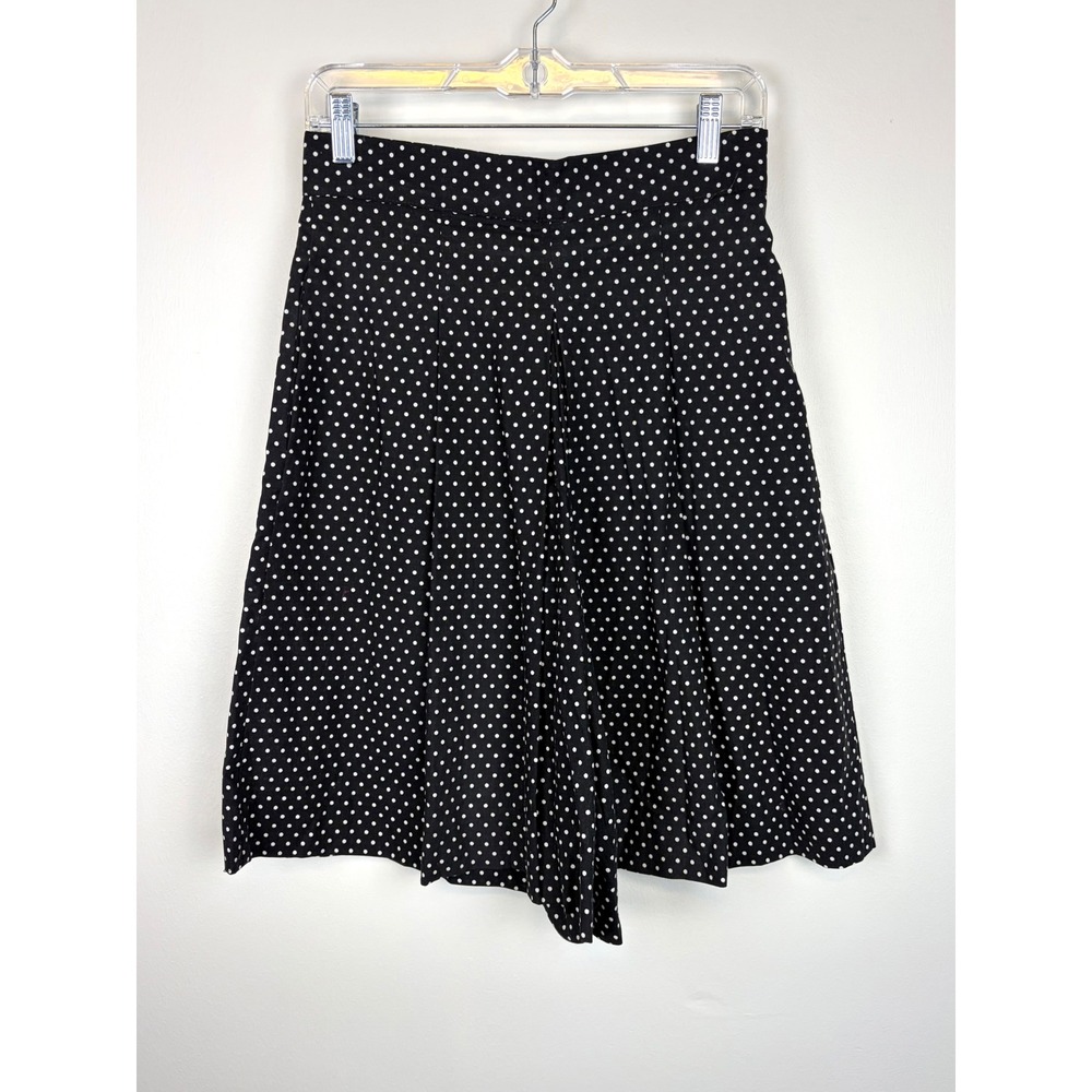 Vintage Culottes Size 12 Black White Polka Dot High Waist Wide Leg Shorts 80s